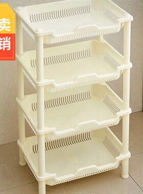 放菜水果蔬菜架子蓝落地四层塑料多层收纳置物架厨房大号整理神器
