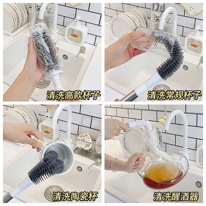 红酒葡萄酒杯刷家用高脚杯壶醒酒器长柄多功能可弯曲清洁清洗刷子图片