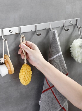 201不锈钢连排挂钩厨房墙壁排钩浴室挂衣架可打孔强力承重一排钩