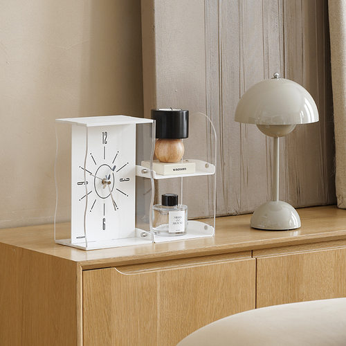 WOZOOM屋准入户玄关摆件时钟置物收纳架桌面座钟创意钟表装饰品