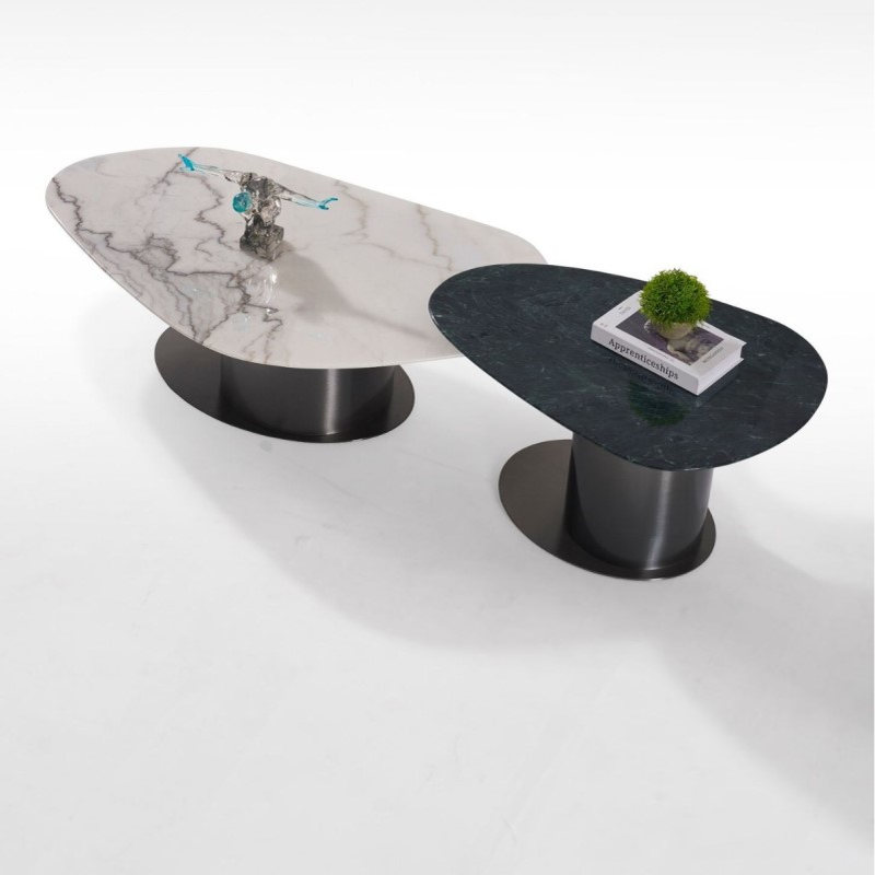 格伦雅意式极简大理石茶几客厅家用设计师款异形高低组合茶几