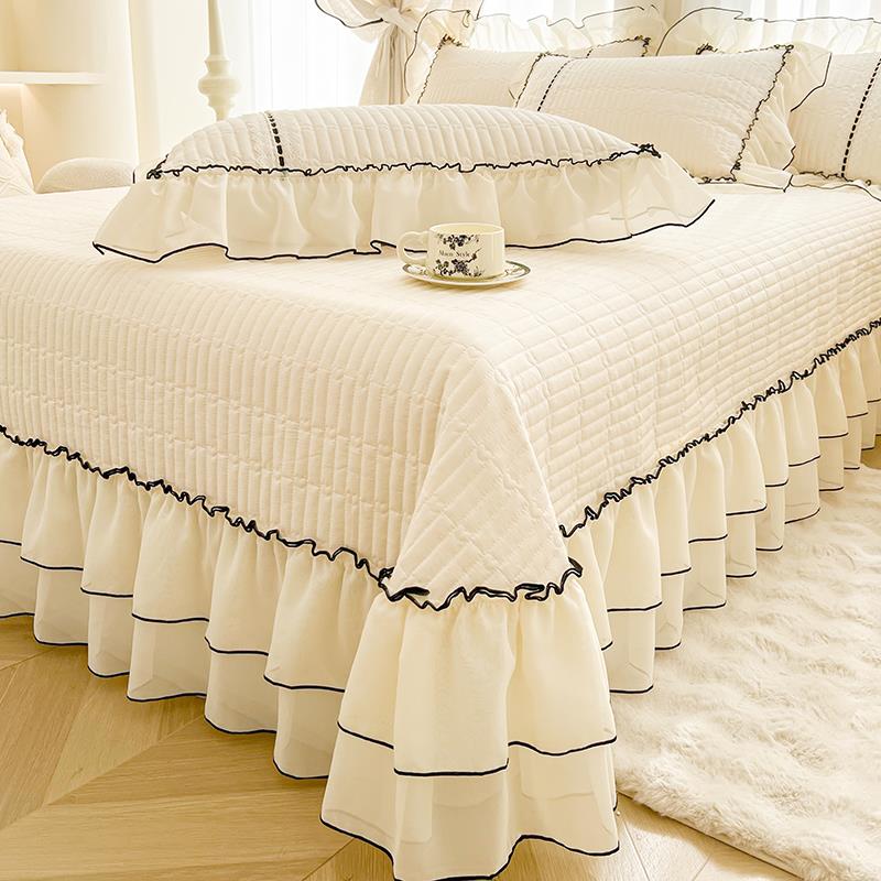 韩式公主风全棉夹棉床盖2025新款四季通用纯棉防滑床单炕盖三件套