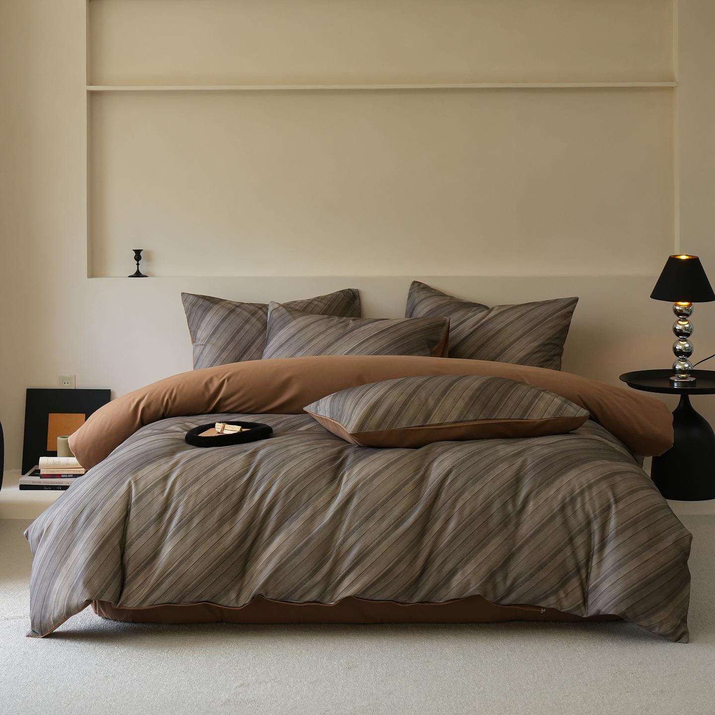 A类纯棉磨毛印花四件套轻奢风秋冬加厚保暖全棉被套床单床笠款