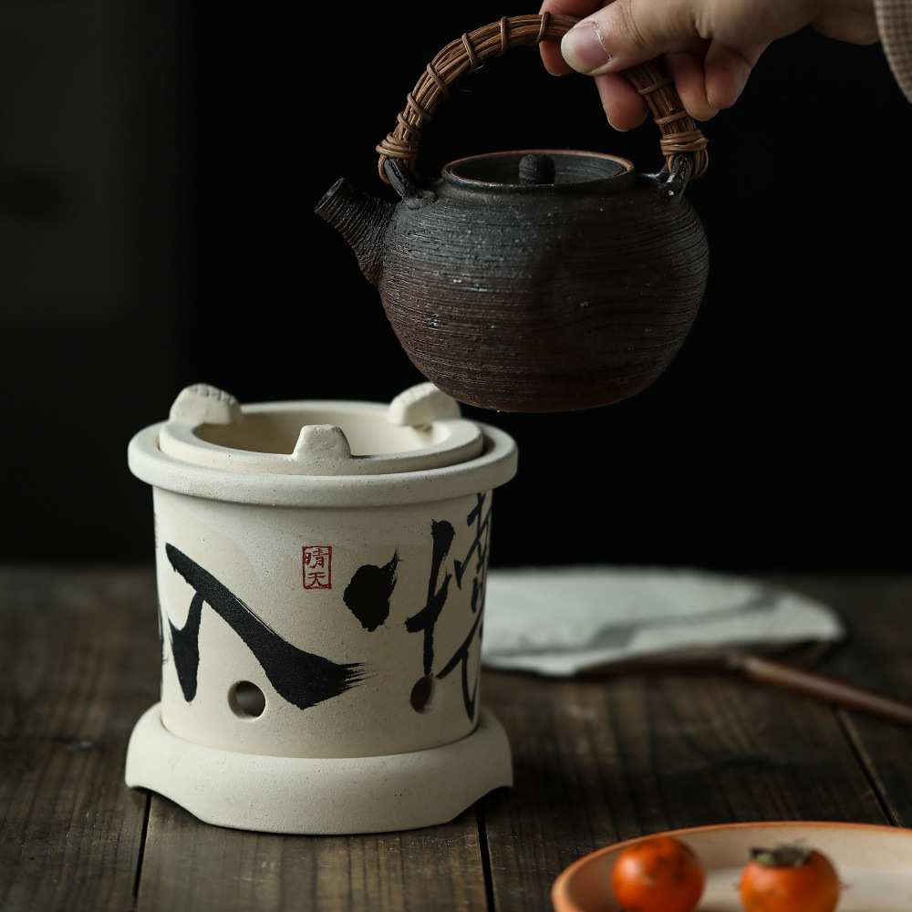 耐火泥 炭炉煮茶室内小炭火炉酒精炉书法青花白泥烧水炉泡茶专用