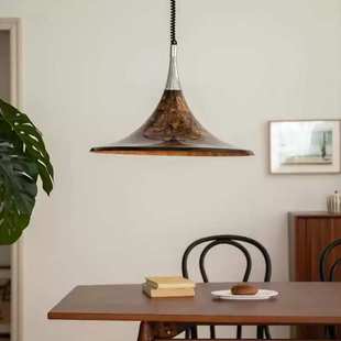 中古美式琥珀彩绘落霞吊灯升降客餐厅岛台书房设计师可伸缩复古灯