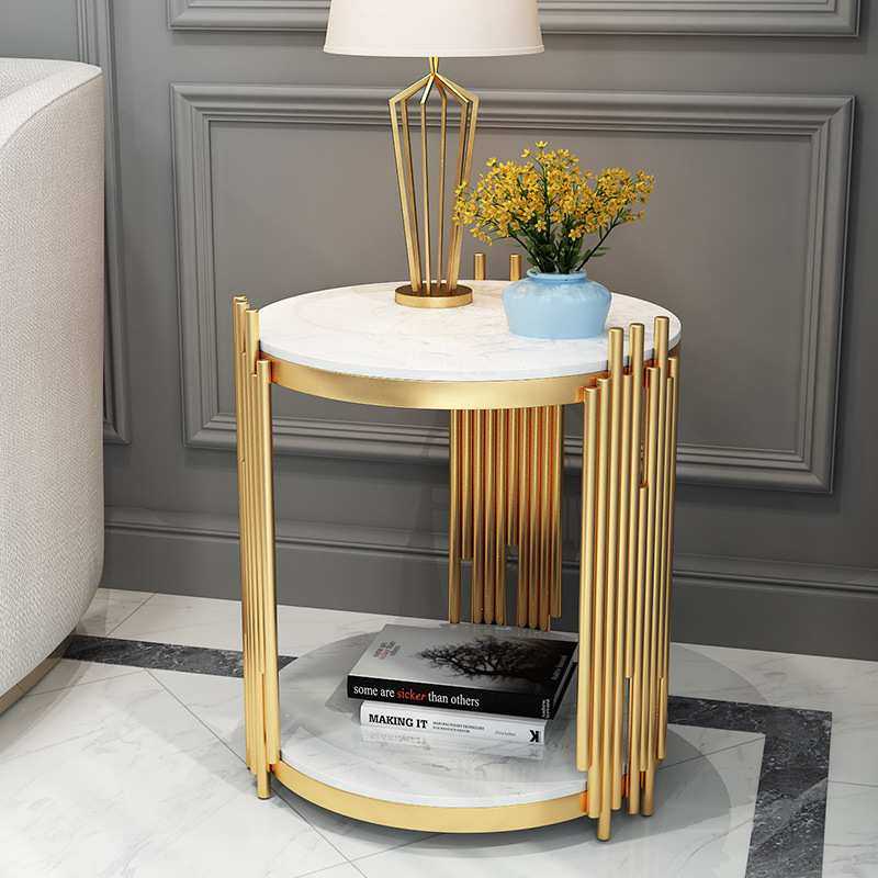 北欧时尚创意金色铁艺边几工作室双层圆形小茶几酒店大理石床头柜,电子元器件市场,其它元器件,淘宝优惠券,粉丝福利购,淘宝优惠卷