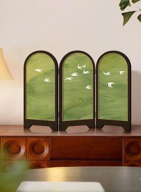 中古风桌面屏风摆件绿色飞燕客厅装饰画法式复古餐厅玄关边柜摆画