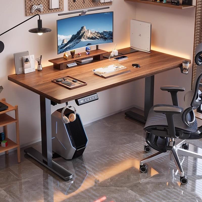 新款智能实木电动升降桌腿双电机办公桌电脑学习书桌组装升降支架