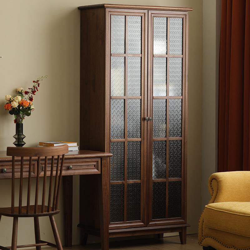 北美黑胡桃木美式实木书柜边柜现代简约中古风书架收纳储物柜酒柜
