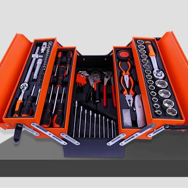 跨境铁盒工具箱套装85件套扳手套筒工具多功能手提式五金工具套装