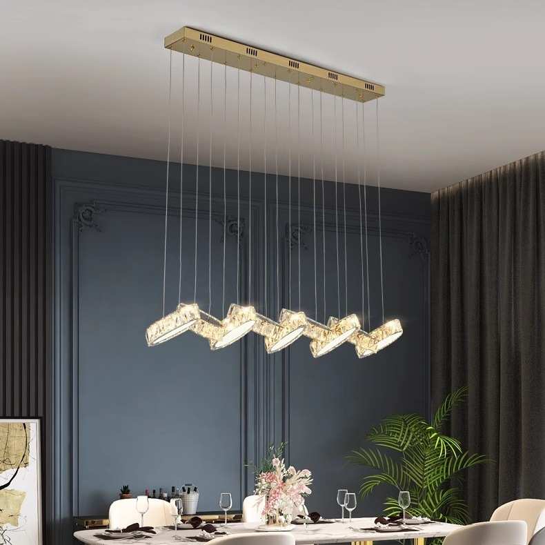 新款现代简约长条水晶吊灯轻奢餐厅吊灯饭厅餐桌灯前台吧台吊灯具