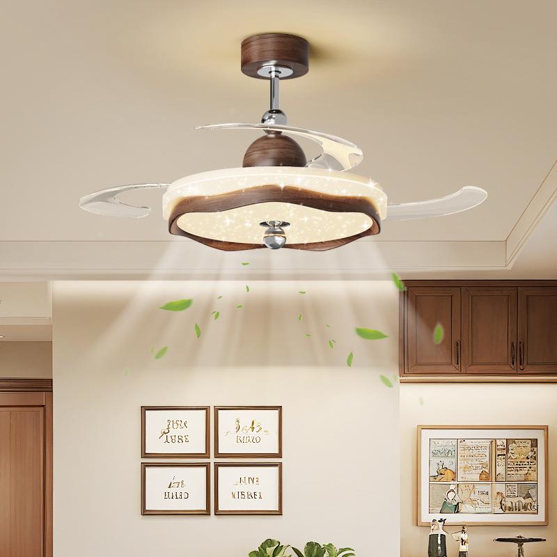 法式中古风简约现代隐形风扇灯卧室吸顶灯静音餐厅书房护眼吊扇灯