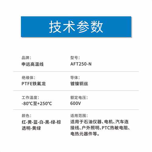 AFT250-N镀镍铜线 PTFE高温线250℃抗开裂耐弯折汽车线电机引出线