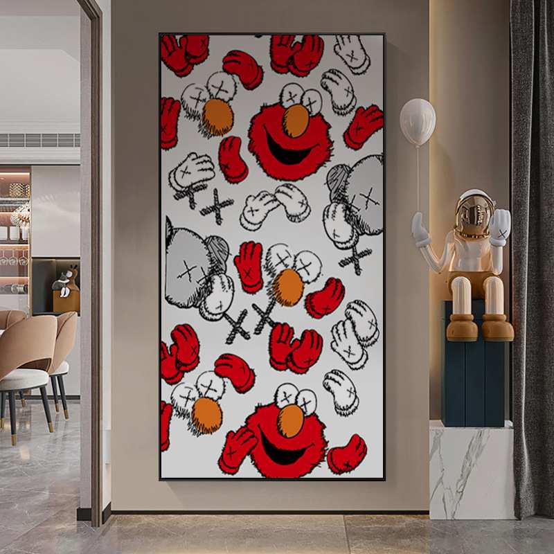 芝麻街 现代简约风格玄关装饰画酒店走廊挂画kaws书房红蓝色壁画
