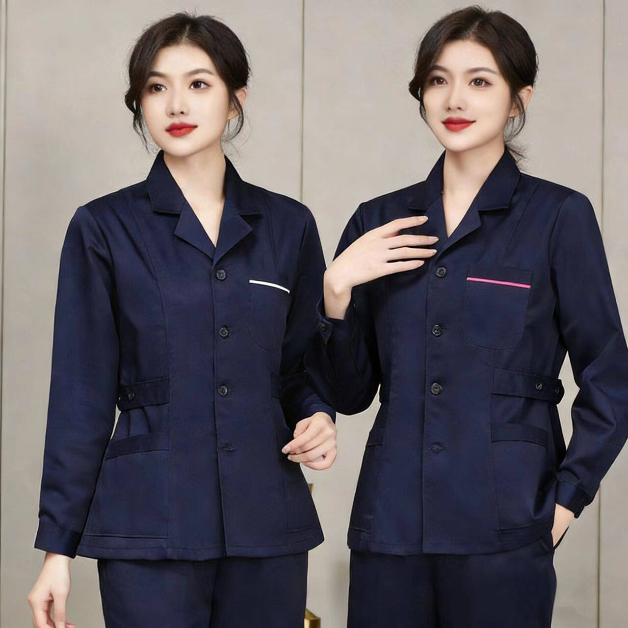 藏蓝色西服领护士服长袖女分体男