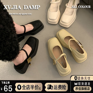 法式 高跟通勤單鞋 女2025新款 配裙子樂福鞋 春夏季 厚底英倫風小皮鞋