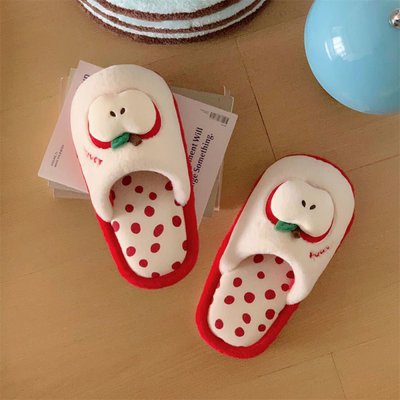 2025冬季女士室内网红防滑棉拖鞋可爱小苹果居家新款毛毛月子鞋冬