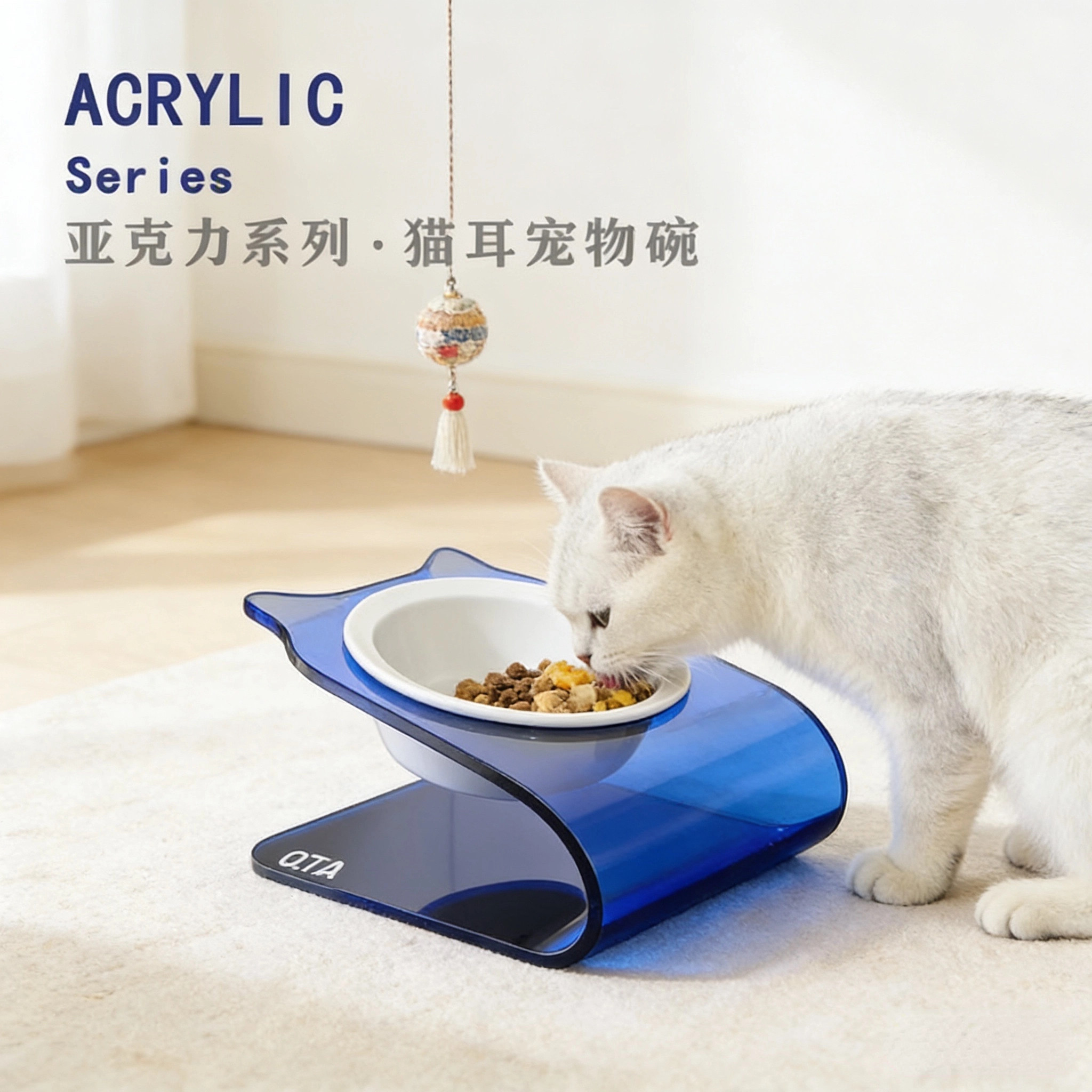 QTA宠物压克力碗架宠物碗猫碗中小型狗碗陶瓷碗斜面保护颈椎食盆