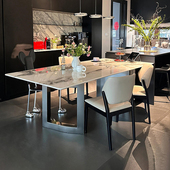 加澄毕加索天然大理石餐桌椅家用大户型方形桌轻奢芬迪白奢石餐台