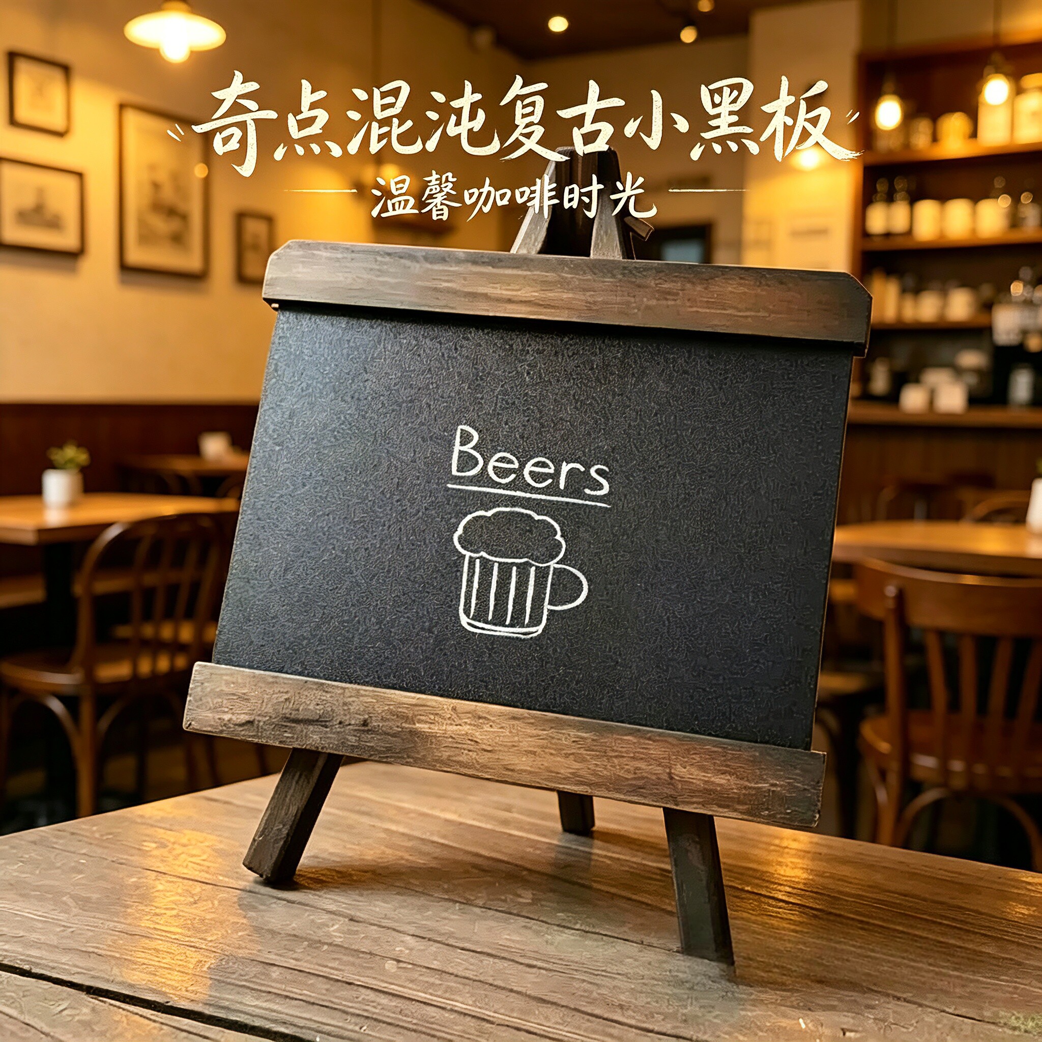 复古小黑板吧台做旧小黑板留言板木制黑板酒吧商店留言板桌面摆件