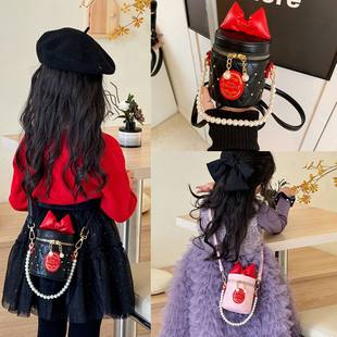 气质小女孩子儿童斜挎包珍珠手提公主单肩包时尚复古女童可爱腰包