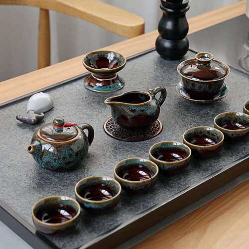 整块乌金石茶盘电磁炉玻璃茶具套装家用四合一石茶台茶桌新中式