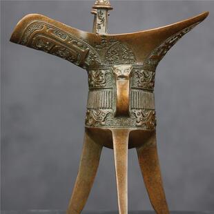 陕西周原博物馆复刻紫铜材质商父辛爵高20.5长17宽8装饰家居摆件