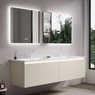 现代简约可丽耐一体双盆浴室柜卫生间洗脸洗漱洗手台盆柜浴室镜柜