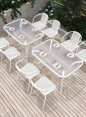 户外桌椅庭院阳台白色室外休闲露天摆摊防水防晒折叠茶几餐饮外摆