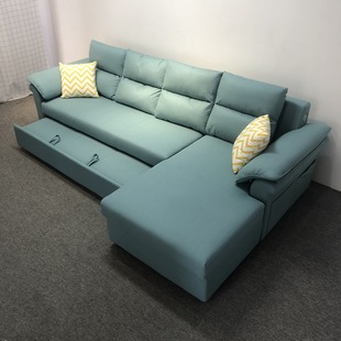 简约薄荷绿科技布沙发床客厅公寓两用可储物可充电多功能沙发床