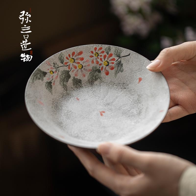 弥言日式诧寂风粉引手绘壶承家用复古干泡盘小茶台盖碗茶壶隔热垫