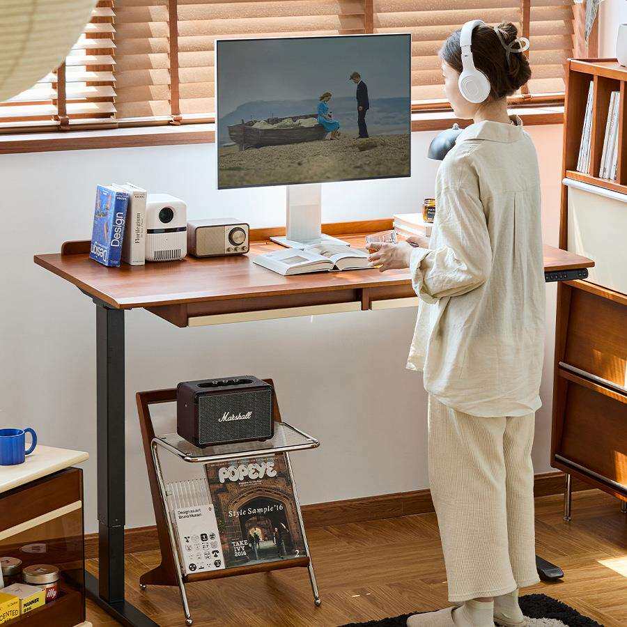 实木电动升降桌子带抽屉学习书桌电竞智能电脑桌办公桌工作台