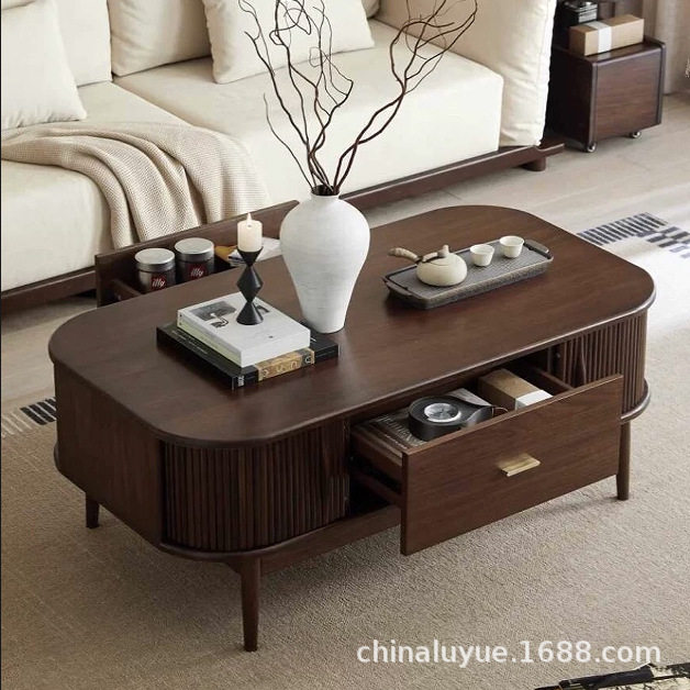 中式黑胡桃木色实木电视柜客厅北欧茶几组合收纳储物复古风家具