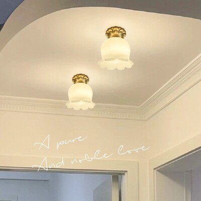 全铜铃兰花朵过道吸顶灯美式复古玄光卧室奶油风阳台卡萨创意灯具