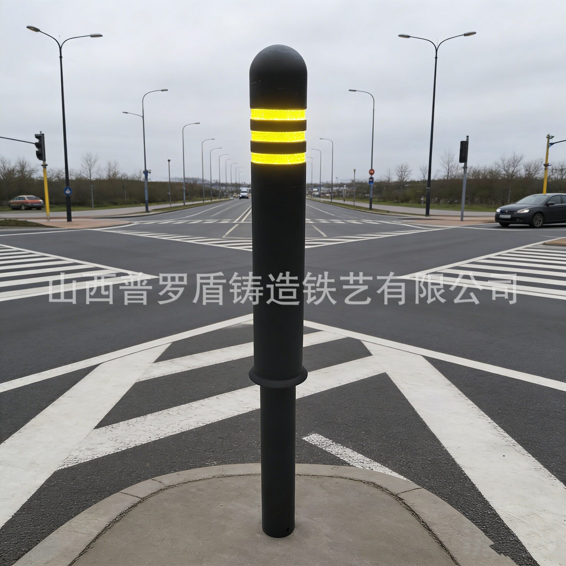 广州花都区反光警示条铸铁立柱球墨铸铁隔离止车柱广场景观防撞柱
