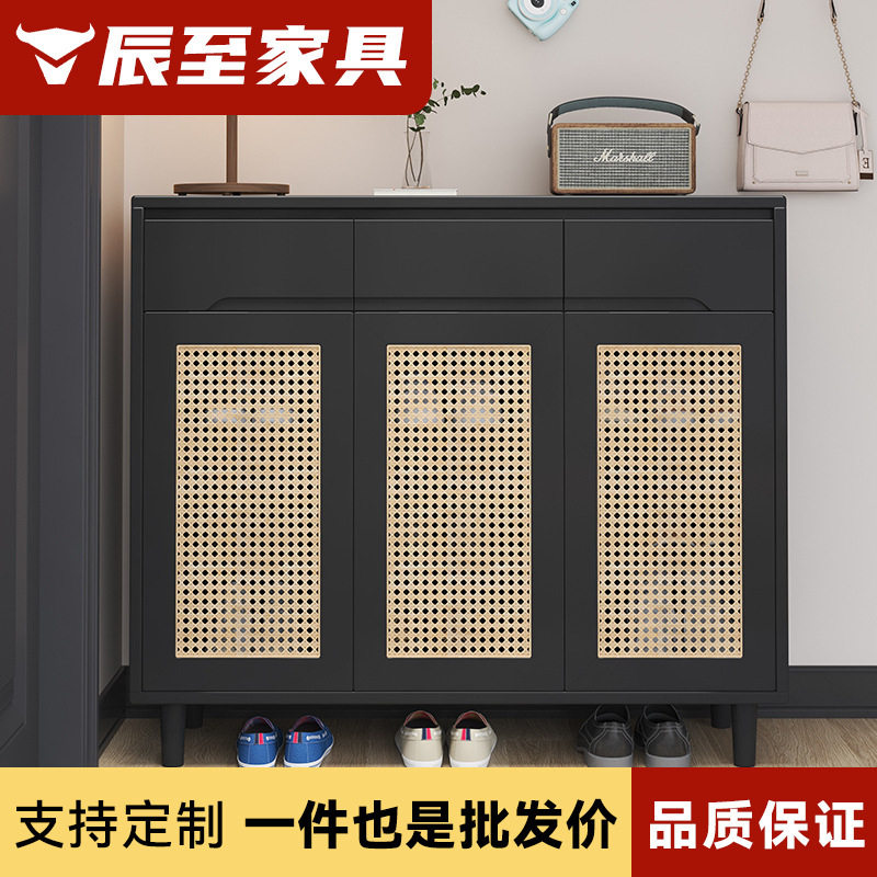 全实木藤编入户鞋柜黑色经济型