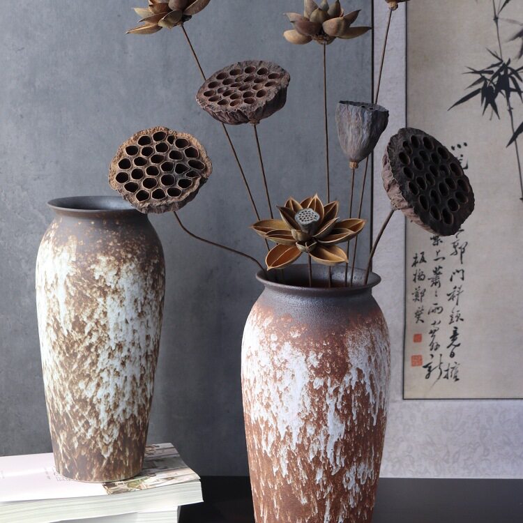 干花花束摆件客厅摆设瓶子花瓶陶瓷装饰插花天然莲蓬卧室桌面