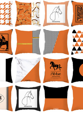 北欧橙色图案沙发床头抱枕套 现代简约休闲腰部头部靠枕靠垫套