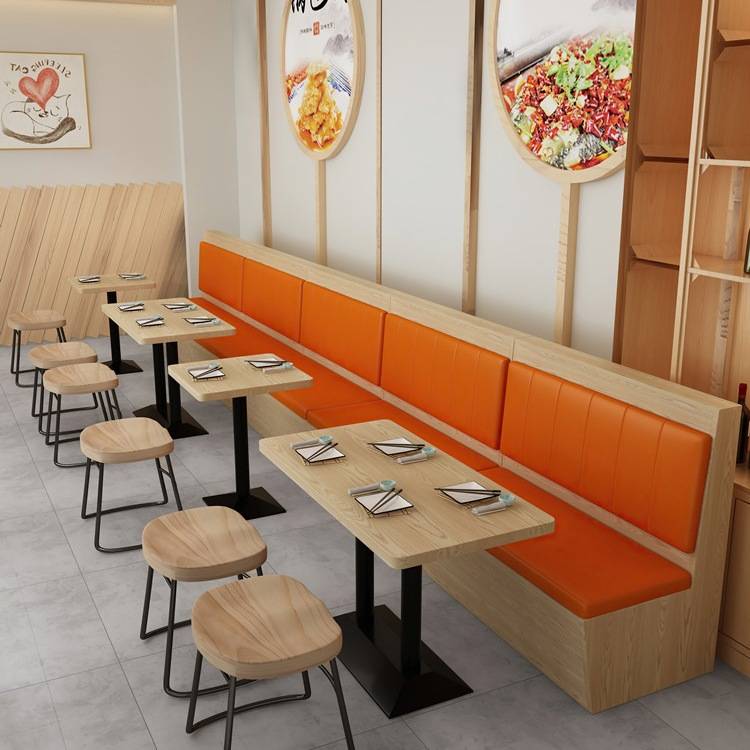 实木凳子粉面馆小吃汉堡快餐店桌椅组合麻辣烫店餐厅桌子卡座商用