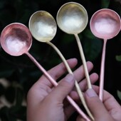 黄铜咖啡勺西餐勺子调羹筷架 紫铜可爱饭x勺汤勺 纯手工日式 铜勺