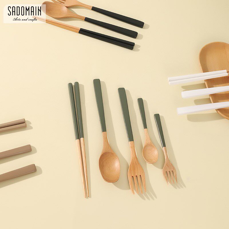 仙德曼户外餐具全套筷子勺子套装家用长柄K木勺木筷甜品小勺子露