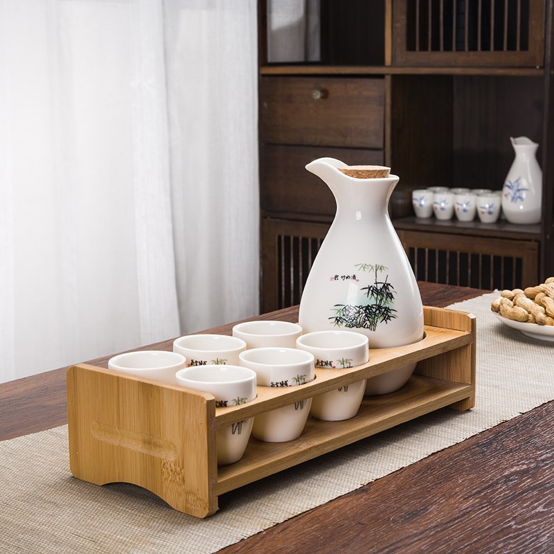 1斤装黄酒清酒具l套装家用陶瓷大酒壶一两白酒杯分酒器日式小酒盅