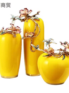 轻奢珐琅彩花瓶美式客厅桌面陶A瓷餐桌插花摆件电视柜酒玄关装饰
