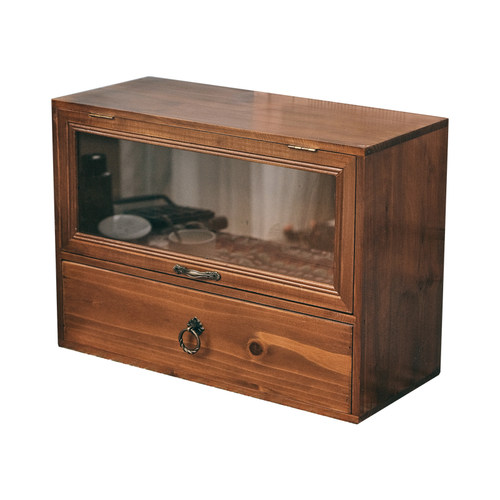 防尘复古带抽屉桌l面置物架中古水杯收纳架茶具杯子化妆品储物餐