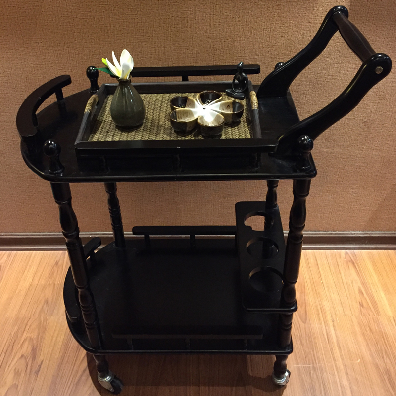 包邮双层美容院小推n车美发推车纹绣美甲置物架压缩实木推车工具