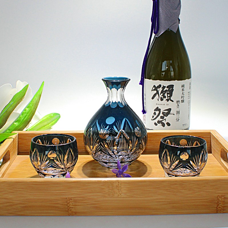 日式清酒壶酒杯江户n切子工艺水晶玻璃手工雕刻酒店家用装饰送礼