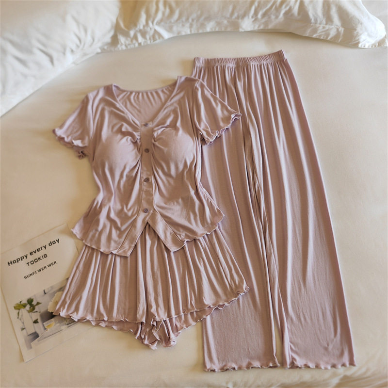 莫代尔睡衣套装女夏薄款