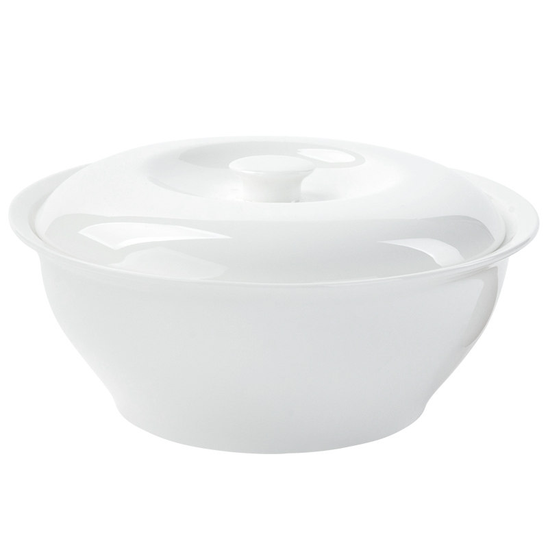 纯白骨瓷家用汤碗汤盆陶瓷u餐具炖盅炖罐汤煲双耳汤锅大号带盖品