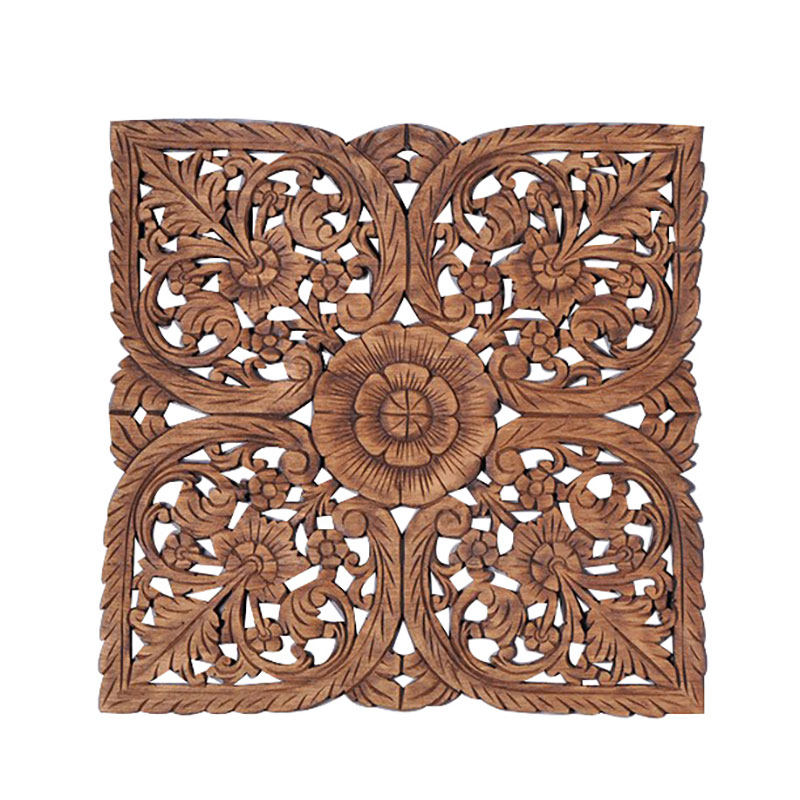 东南亚手工彩绘实木雕板 复古镂空雕花墙面装R饰品挂件墙饰壁饰
