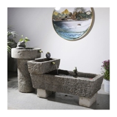 老旧石槽鱼缸鱼池石头石缸养鱼户外庭院石磨O青石马槽景观流水摆